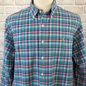Ralph Lauren Plaid Cotton Button Up XL Casual Preppy Closet Staple Mens Blue